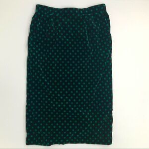 Korean Velvet Skirt Straight Polka Dot Green Black Dark Academia Playful Pattern